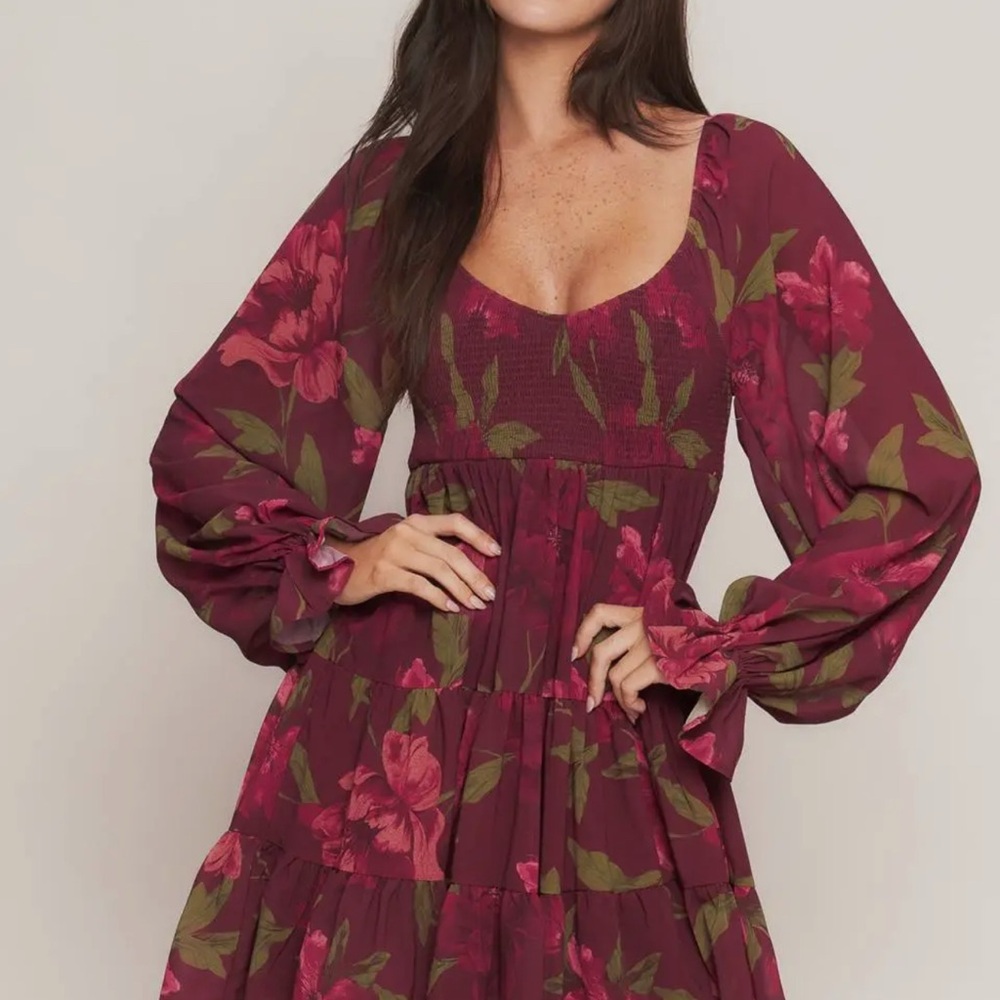 Flying Tomato New Burgundy Floral Long Sleeve Dress